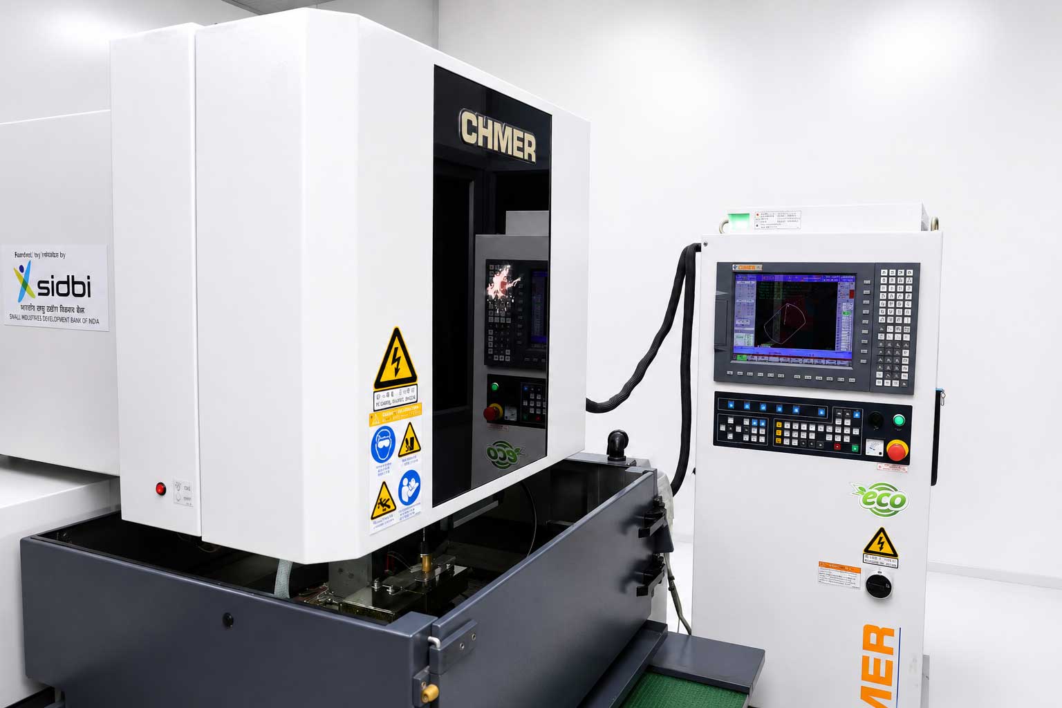 Cylindrical grinding machine in operation